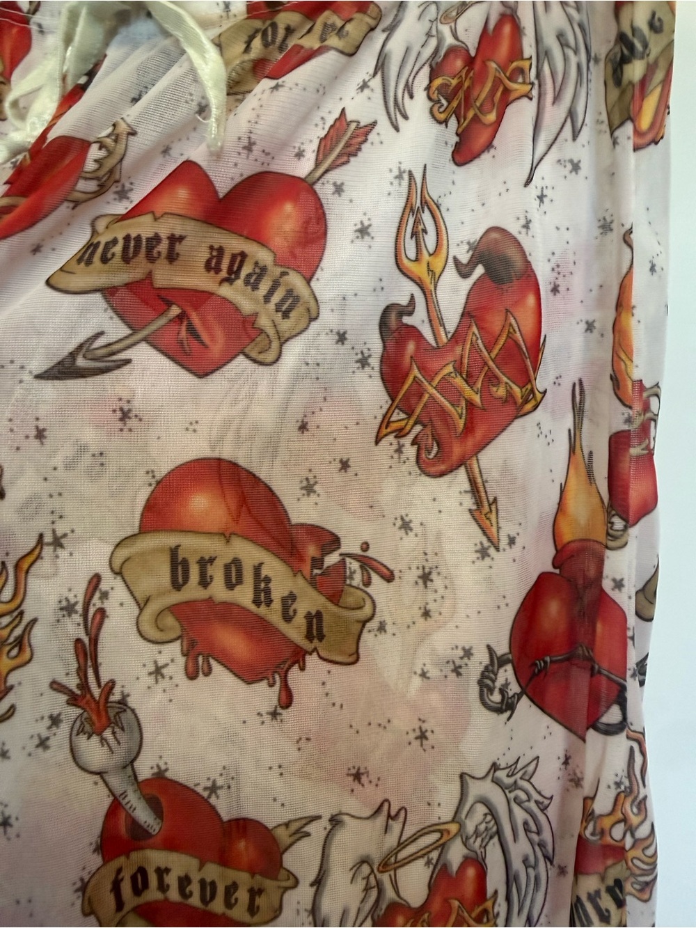 Mesh Swim Coverup with Red Tattoo Heart Print - sexy, edgy